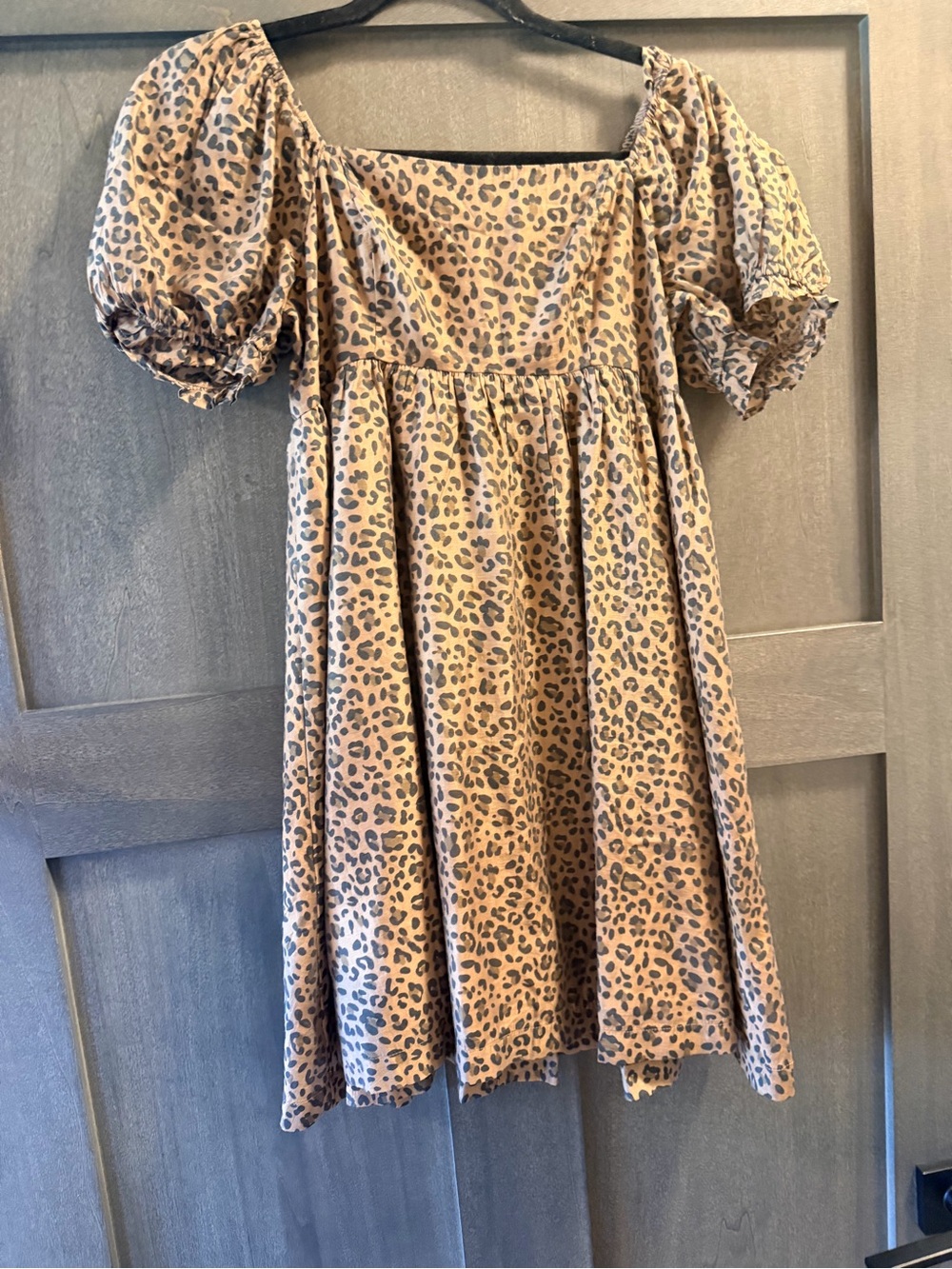 American Eagle Outfitters Leopard Print Puff-Sleeve Dress - Tan & Black